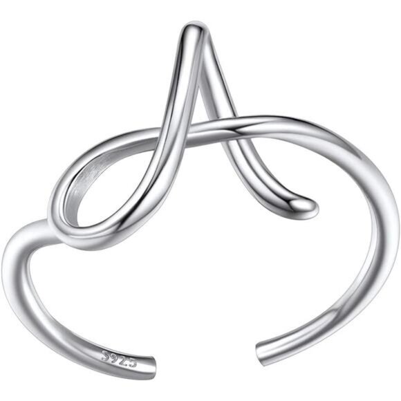 S925 Initial Rings, Adjustable Size 6-12 Statement Alphabet Letter A-Z Jewelry - Picture 1 of 7